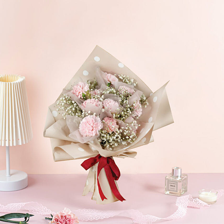 Delightful Pink Carnations Beautifully Tied Bouquet