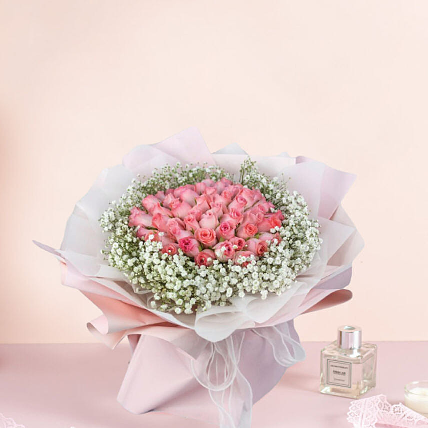 Ravishing Pink Flowers Beautifully Tied Bouquet