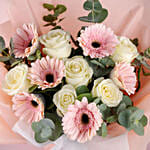 Graceful Gerberas And Roses Bouquet 6 Stems