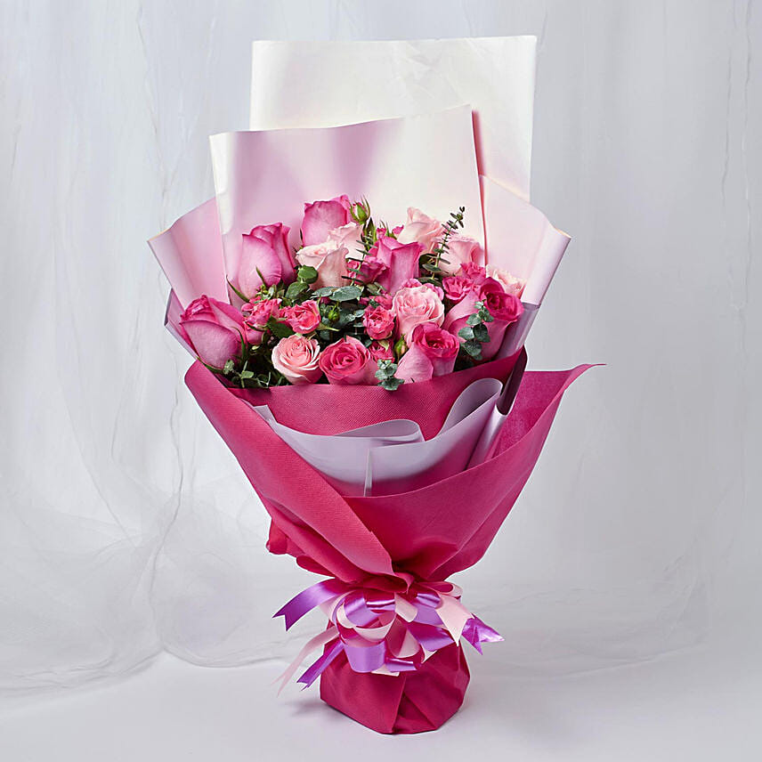 Attractive Mixed Roses Wrapped Bouquet