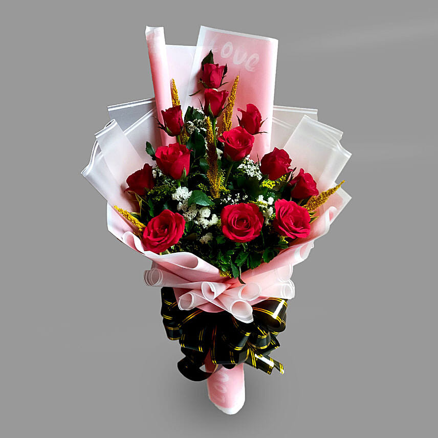 Beautifully Wrapped Red Roses Bouquet