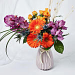 Blissful Mixed Flowers Purple Vase Arrangement