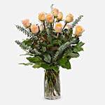 Bunch of 12 Peach Roses Vase Arrangement