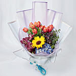 Vibrant Mixed Flowers Wrapped Bouquet