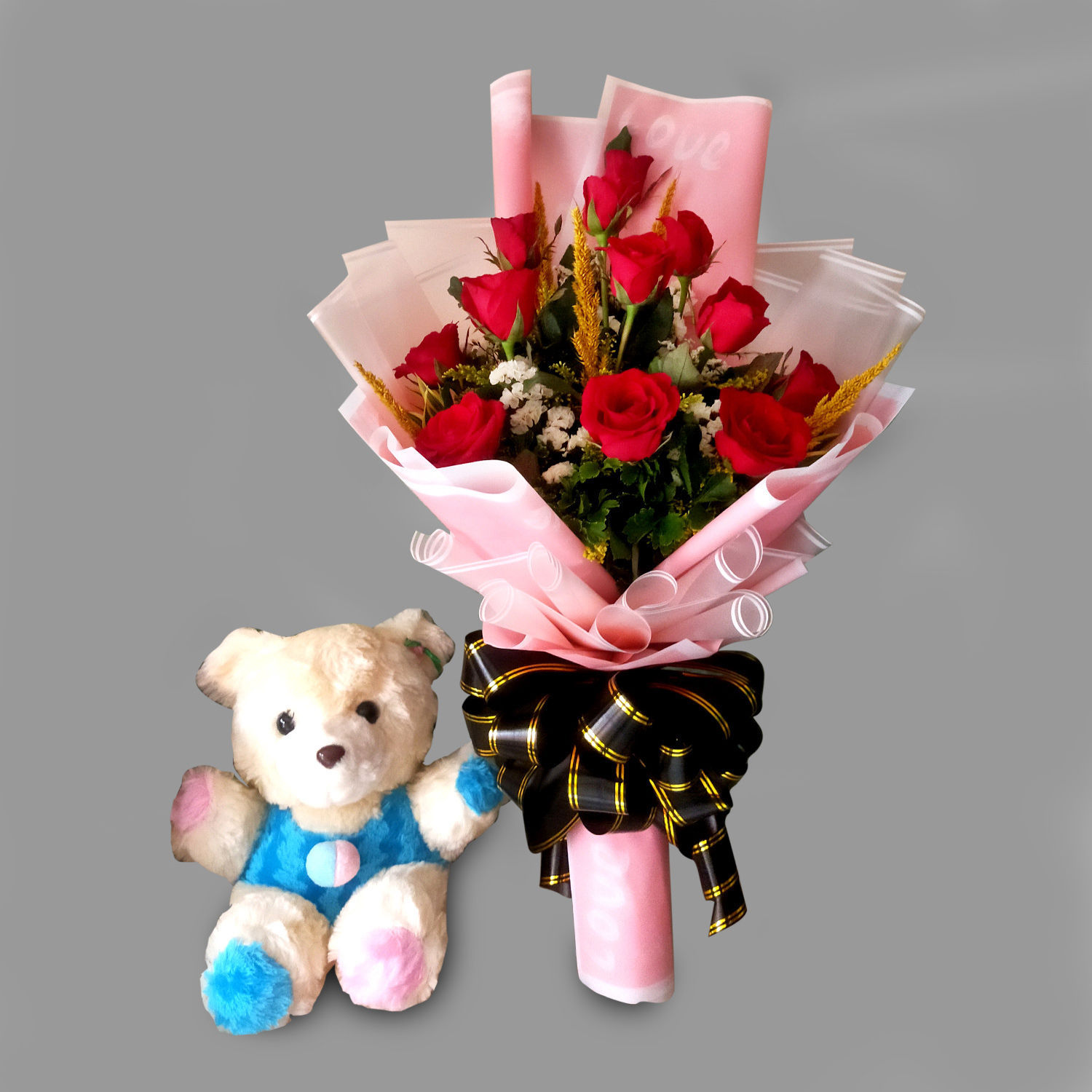 Red Roses Bouquet And Teddy Bear Delivery in Singapore - FNP SG