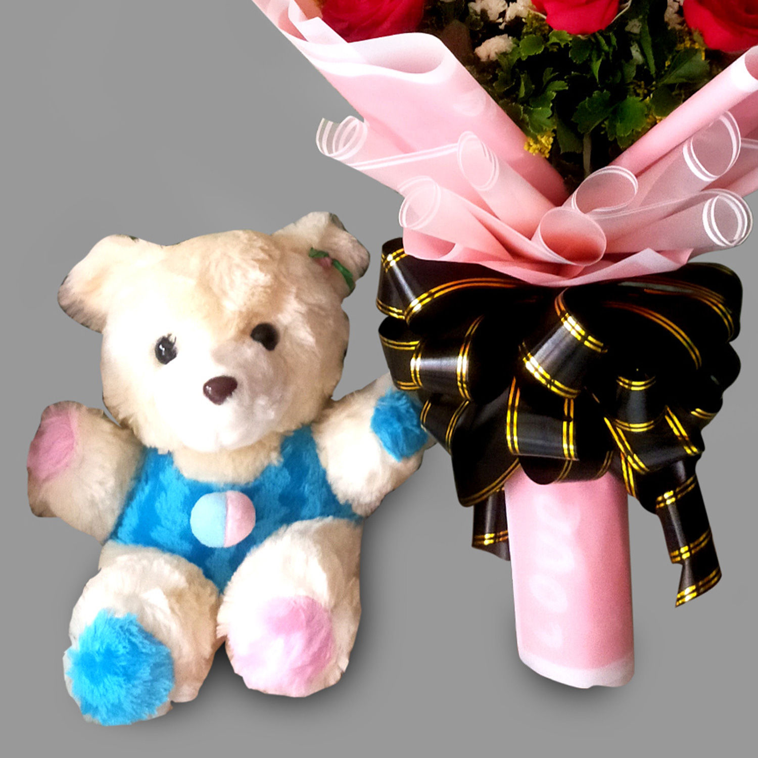 Red Roses Bouquet And Teddy Bear Delivery in Singapore - FNP SG