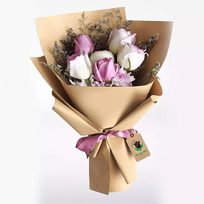 Purple & White Roses Bouquet