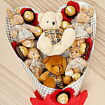 Chocolates and Teddy Bear Heart Shaped Bouquet