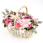 Mixed Basket Of Chrysanthemums and Roses