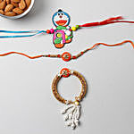 Set Of 3 Appealing Rakhis And Almonds Combo