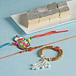 Set Of 3 Trendy Rakhis And Kaju Katli Combo