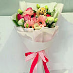 Pastel Flower Bouquet With Teddy