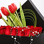 Stylish Box Of Chocolates and Red Flowers