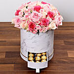 Stylish Box Of Pink Roses With Chocolates and Teddy