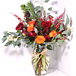 Orange Roses And Red Peonies Vase Arrangement