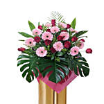 Pink Gerberas N Roses Flower Stand