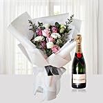 Bouquet Of Roses With Moet Champagne