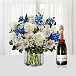 Flower Vase Arrangement With Moet Champagne