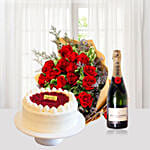 Red Velvet Cake With Roses N Champagne