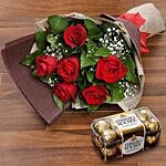 Romantic Red Roses Bouquet with 16 Pcs Ferrero