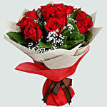 Bunch Of Ravishing Red Roses with Brown Teddy