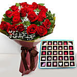 20 Red Roses Bouquet with Belgian Chocolates