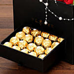Stylish Box Of Red Flowers with Ferrero Chocolates