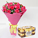 20 Dark Pink Roses With 16 Ferrero Rocher