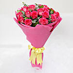 20 Dark Pink Roses With Fruit Cake
