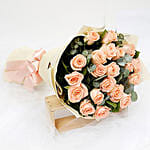 20 Peach Love Roses With 16 Ferrero Rocher Combo