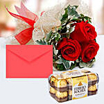 3 Red Roses Bouqut With 16 Ferrero Rocher Combo
