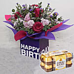 Mixed Flowers With 16 Ferrero Rocher Chocolate Combo