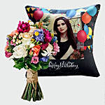 Flowers Bunch and Personalised Birthday Cushion