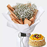 4 Stems of Baby Breath Bouquet With Fruit Cake