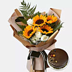 9 Mixed Flower Bunch With Chocolate Cake