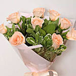 9 Peach Roses Bouquet