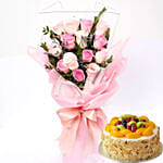 14 Mixed Roses Bouquet With Fruit Cake