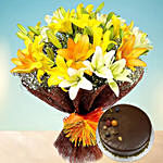 Asiatic Lilies Bunch With Chocolate Cake