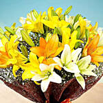 Asiatic Lilies Bunch With Chocolate Cake