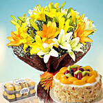 Asiatic Lilies Bunch With Fruit Cake & Choc Combo