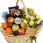 Basket Of Fruits & Roses Bouquet