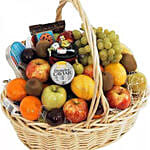 Basket Of Fruits With Roses Bouquet & Champagne