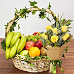 Basket Of Healthy Fruits With Bouquet