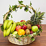 Basket Of Healthy Fruits With Bouquet