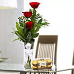 Beauty of 3 Red Roses & Ferrero Rocher