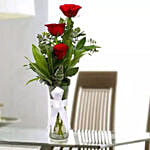 Beauty of 3 Red Roses & Fruit Cake