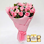 Bunch Of 20 Pink Roses With Ferrero Rocher