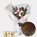 Bunch Of Flowers With Chocolates & Cake Combo