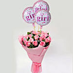 Bunch Of Pink Roses With Balloons