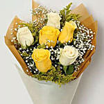 Bunch Of White and Yellow Roses & Fruit Cake